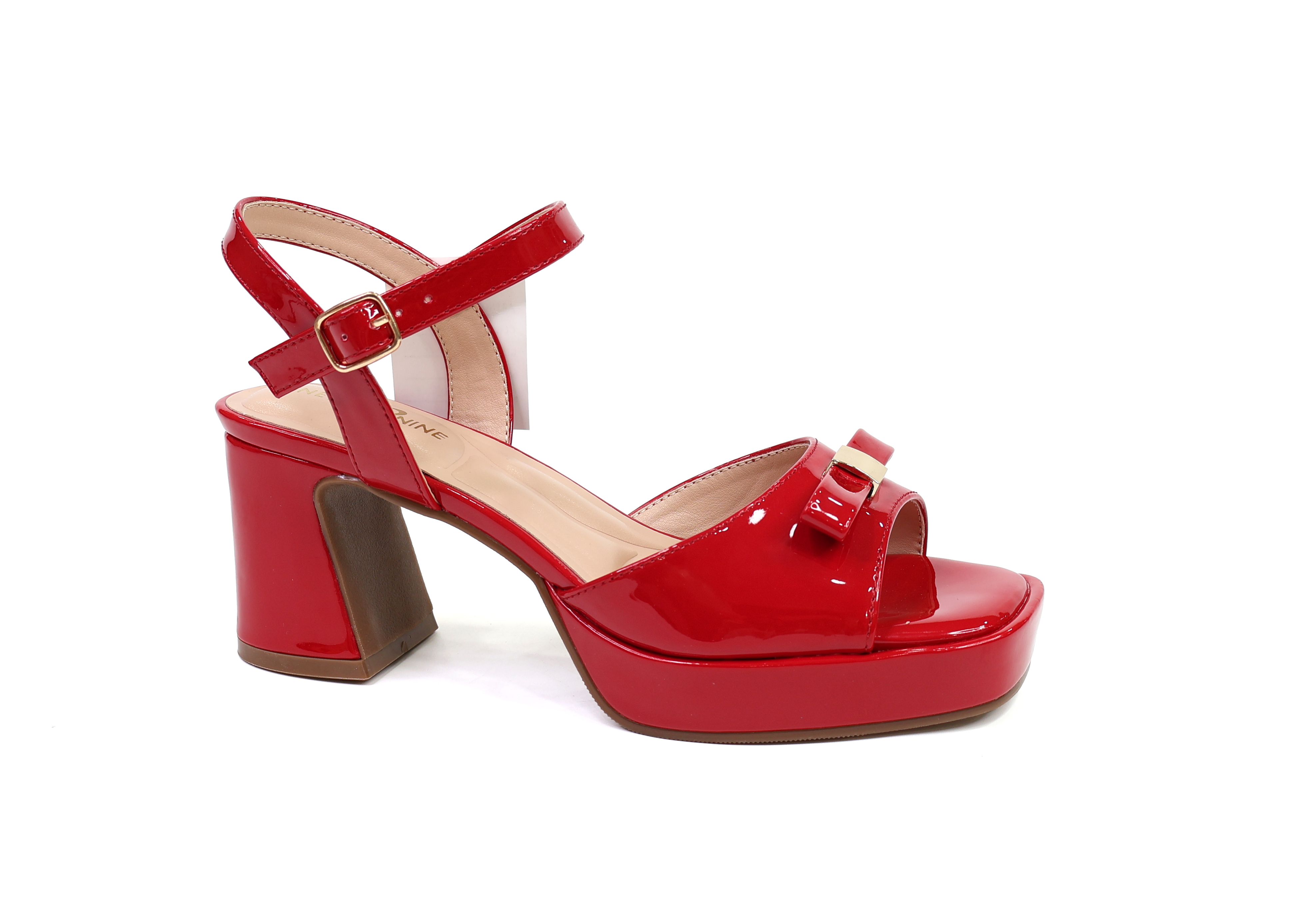PATENT PU PLATFORM SANDALS WITH A BOW-MIDDLE HEIGHT
